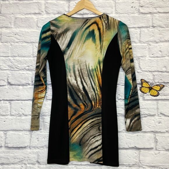 Libra Abstract Print Tunic Length Long Sleeve Top Size Extra Small - Picture 6 of 10